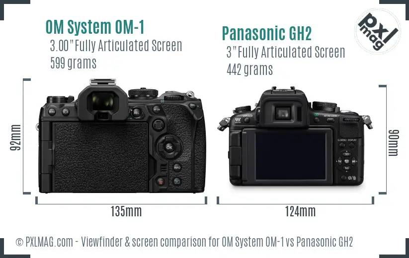 OM System OM-1 vs Panasonic GH2 Screen and Viewfinder comparison