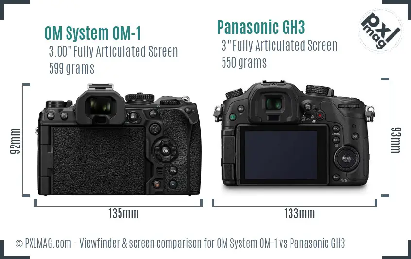 OM System OM-1 vs Panasonic GH3 Screen and Viewfinder comparison