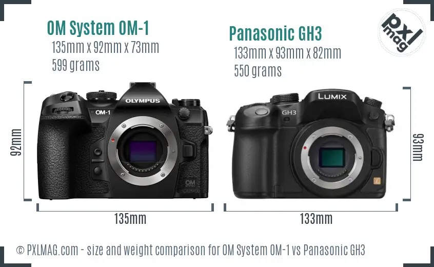 OM System OM-1 vs Panasonic GH3 size comparison