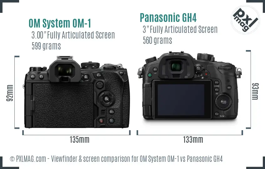OM System OM-1 vs Panasonic GH4 Screen and Viewfinder comparison