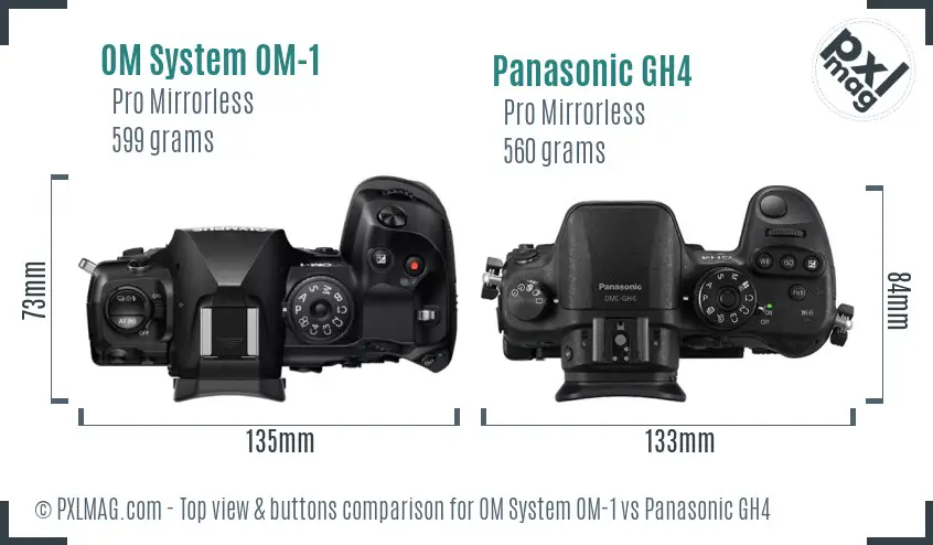 OM System OM-1 vs Panasonic GH4 top view buttons comparison