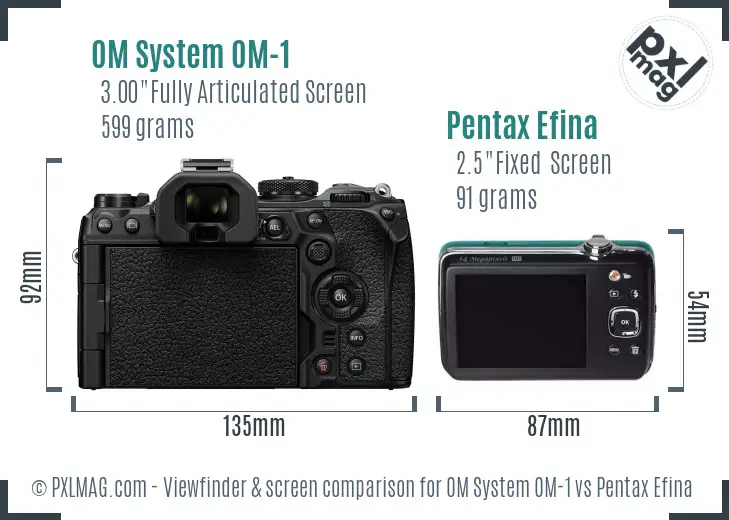 OM System OM-1 vs Pentax Efina Screen and Viewfinder comparison