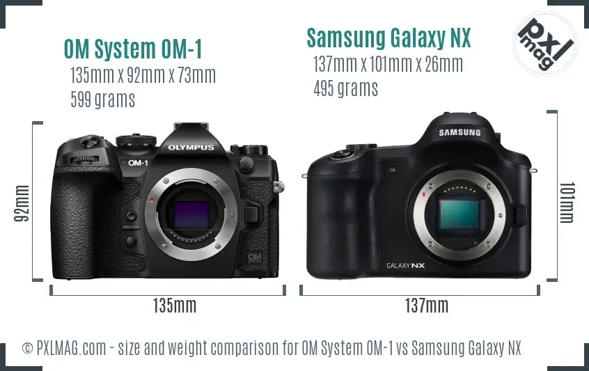 OM System OM-1 vs Samsung Galaxy NX size comparison