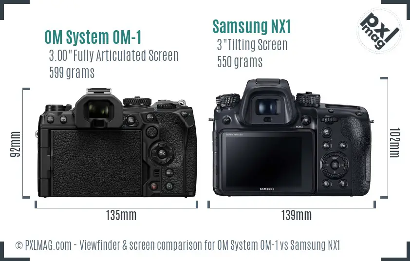 OM System OM-1 vs Samsung NX1 Screen and Viewfinder comparison