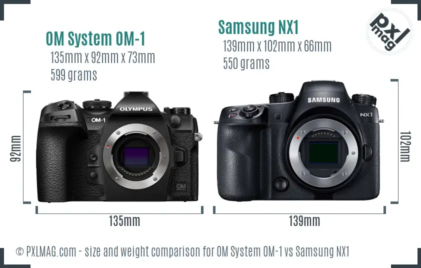 OM System OM-1 vs Samsung NX1 size comparison