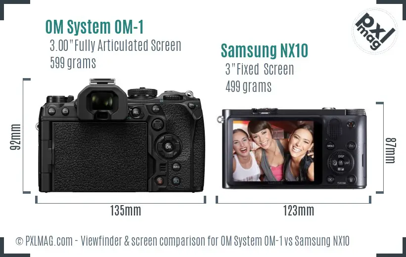 OM System OM-1 vs Samsung NX10 Screen and Viewfinder comparison