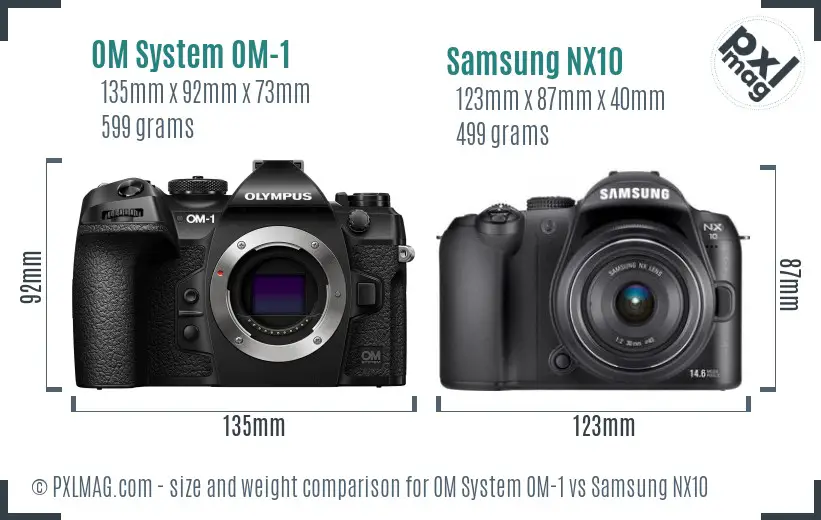 OM System OM-1 vs Samsung NX10 size comparison OM System OM-1 vs Samsung NX10 size comparison