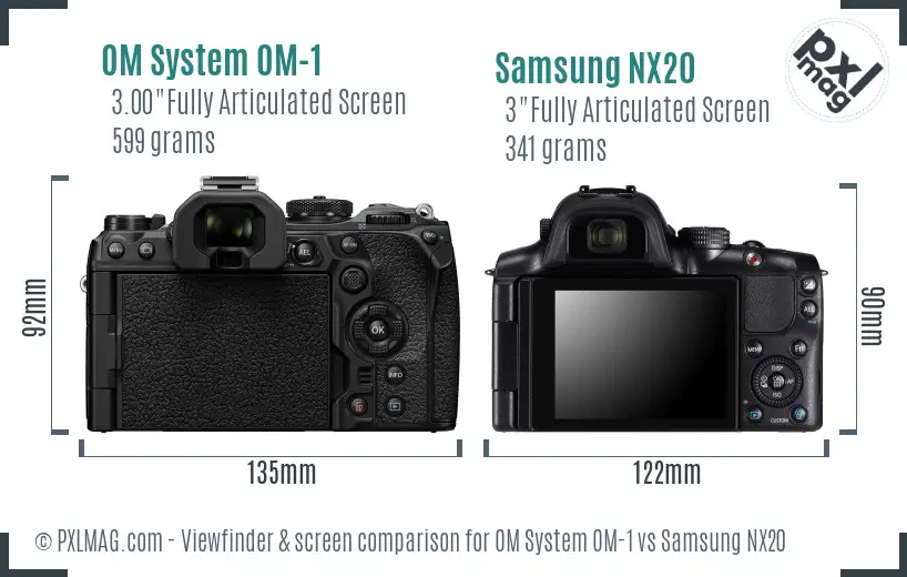 OM System OM-1 vs Samsung NX20 Screen and Viewfinder comparison