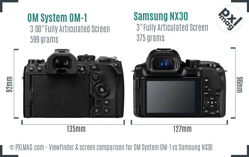 OM System OM-1 vs Samsung NX30 Screen and Viewfinder comparison OM System OM-1 vs Samsung NX30 Screen and Viewfinder comparison