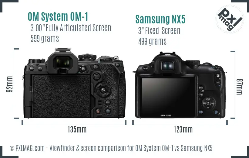 OM System OM-1 vs Samsung NX5 Screen and Viewfinder comparison