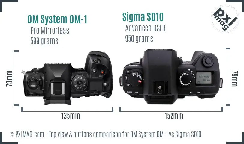OM System OM-1 vs Sigma SD10 top view buttons comparison