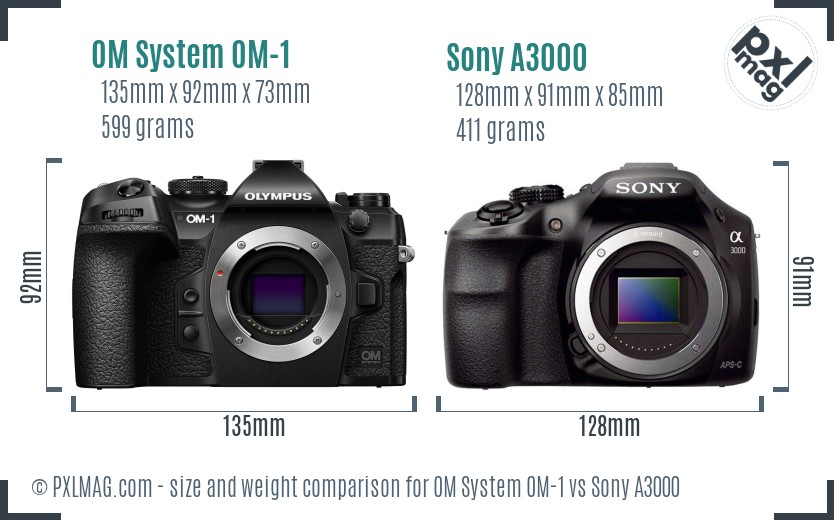 OM System OM-1 vs Sony A3000 size comparison OM System OM-1 vs Sony A3000 size comparison