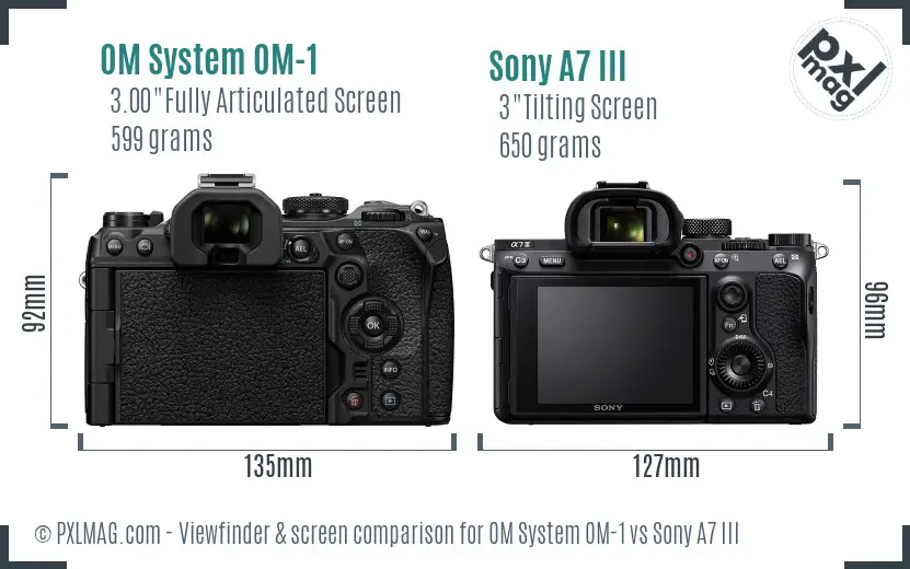OM System OM-1 vs Sony A7 III Screen and Viewfinder comparison