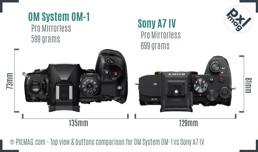 OM System OM-1 vs Sony A7 IV top view buttons comparison