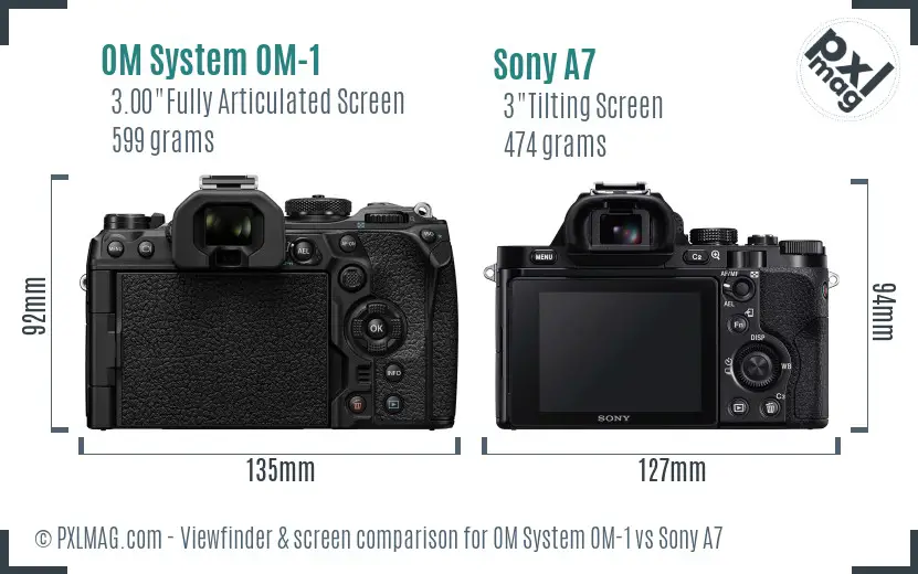 OM System OM-1 vs Sony A7 Screen and Viewfinder comparison