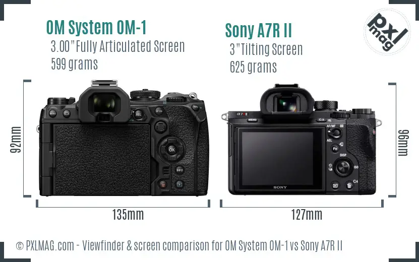 OM System OM-1 vs Sony A7R II Screen and Viewfinder comparison