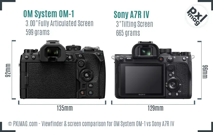 OM System OM-1 vs Sony A7R IV Screen and Viewfinder comparison