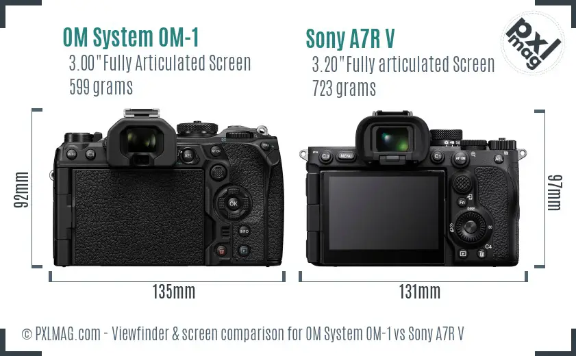 OM System OM-1 vs Sony A7R V Screen and Viewfinder comparison