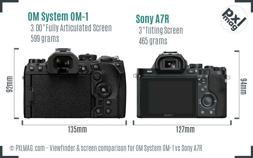 OM System OM-1 vs Sony A7R Screen and Viewfinder comparison