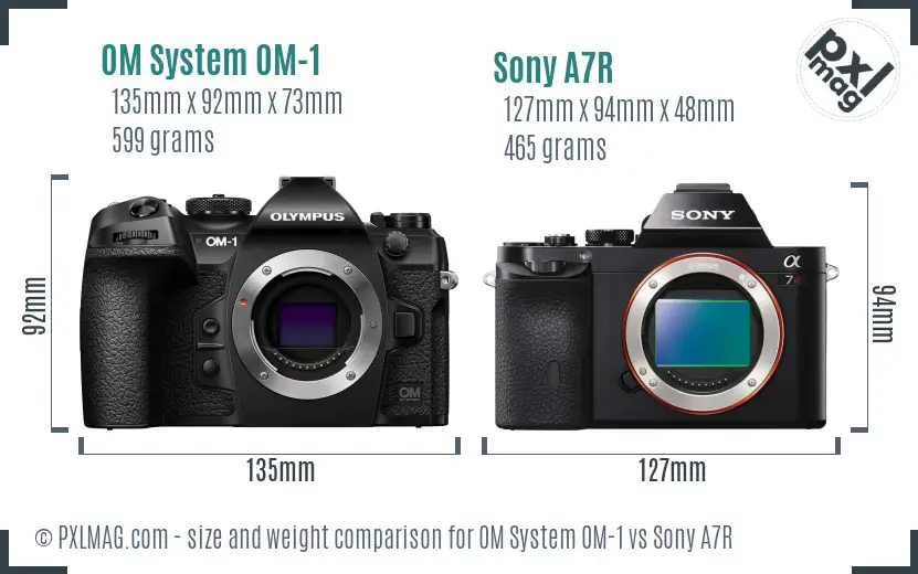 OM System OM-1 vs Sony A7R size comparison