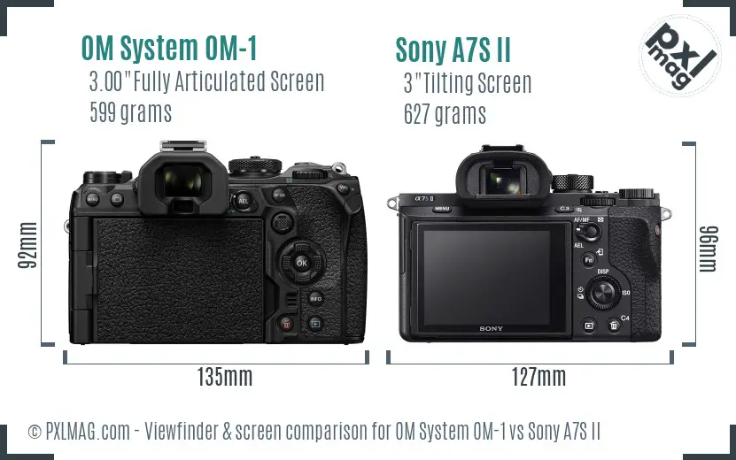 OM System OM-1 vs Sony A7S II Screen and Viewfinder comparison