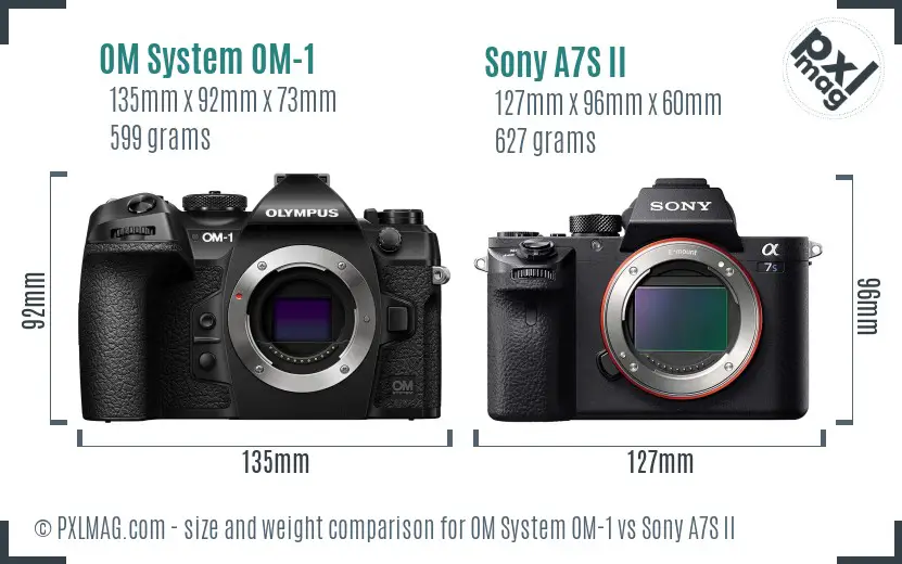 OM System OM-1 vs Sony A7S II size comparison