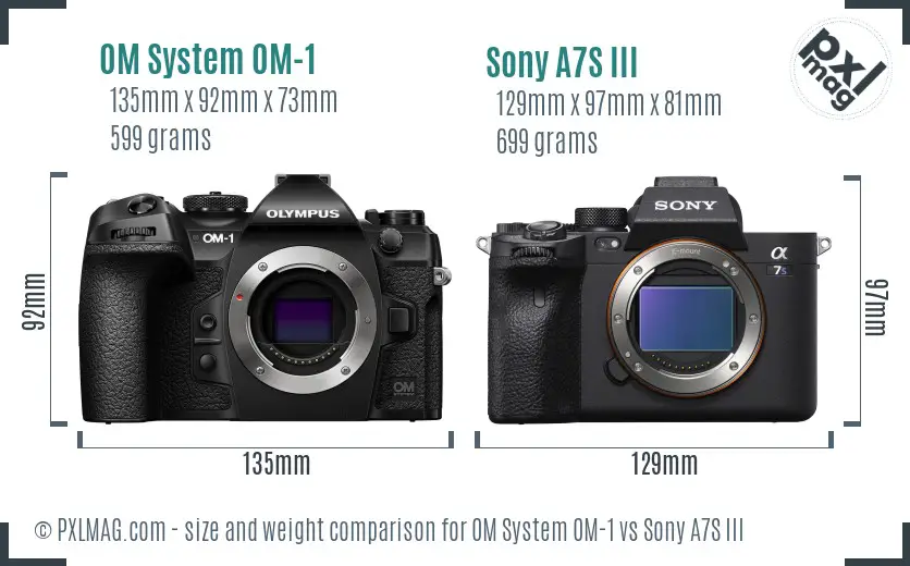 OM System OM-1 vs Sony A7S III size comparison