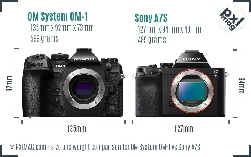 OM System OM-1 vs Sony A7S size comparison