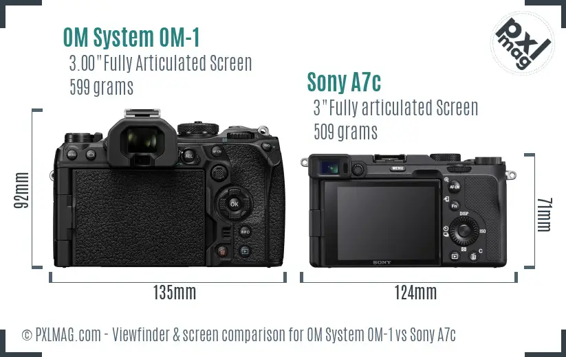 OM System OM-1 vs Sony A7c Screen and Viewfinder comparison OM System OM-1 vs Sony A7c Screen and Viewfinder comparison