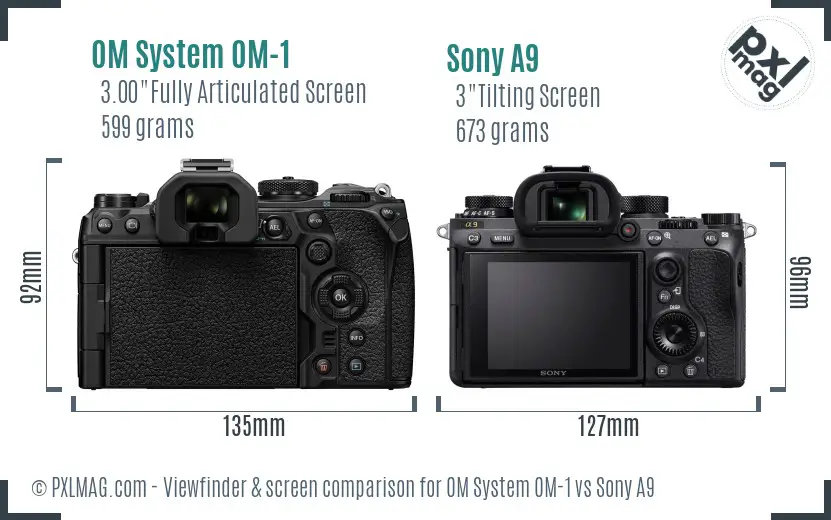 OM System OM-1 vs Sony A9 Screen and Viewfinder comparison