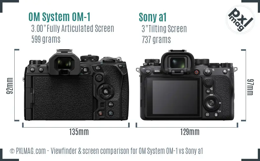 OM System OM-1 vs Sony a1 Screen and Viewfinder comparison