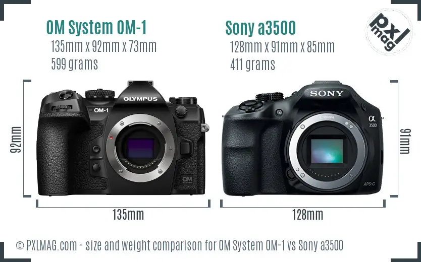 OM System OM-1 vs Sony a3500 size comparison