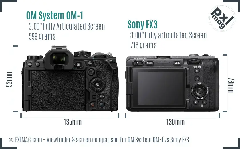 OM System OM-1 vs Sony FX3 Screen and Viewfinder comparison