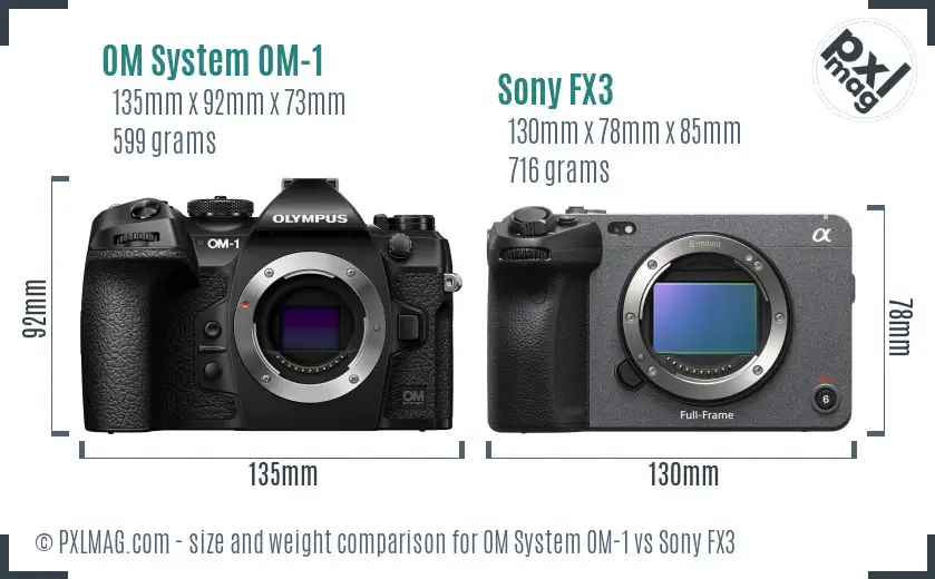 OM System OM-1 vs Sony FX3 size comparison