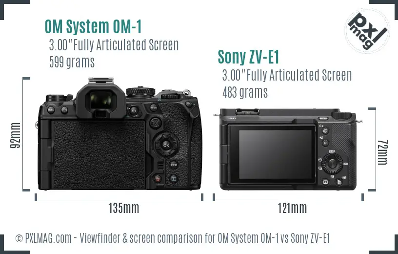 OM System OM-1 vs Sony ZV-E1 Screen and Viewfinder comparison