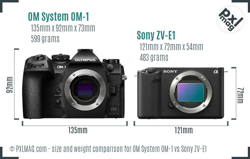 OM System OM-1 vs Sony ZV-E1 size comparison