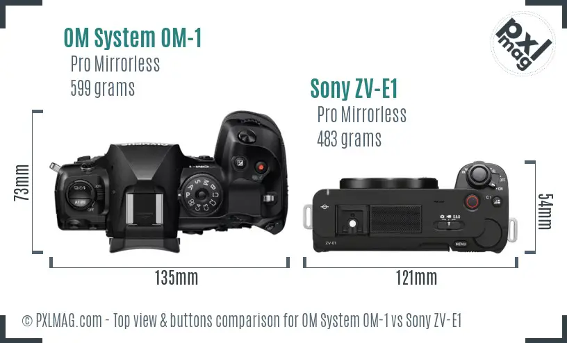 OM System OM-1 vs Sony ZV-E1 top view buttons comparison