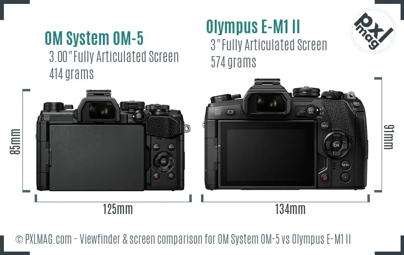 OM System OM-5 vs Olympus E-M1 II Screen and Viewfinder comparison