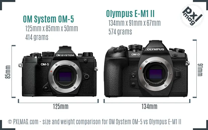 OM System OM-5 vs Olympus E-M1 II size comparison