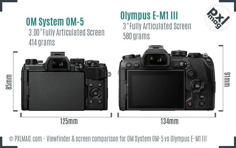 OM System OM-5 vs Olympus E-M1 III Screen and Viewfinder comparison