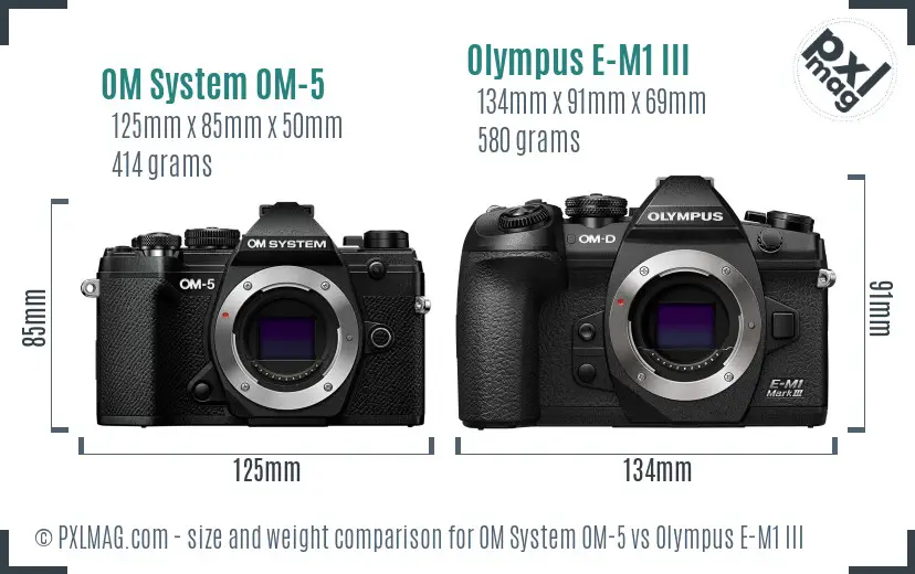 OM System OM-5 vs Olympus E-M1 III size comparison