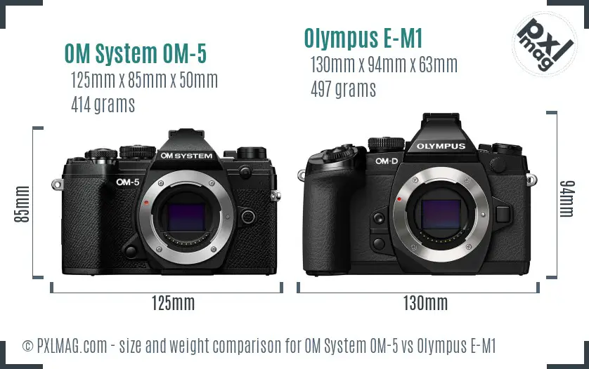 OM System OM-5 vs Olympus E-M1 size comparison OM System OM-5 vs Olympus E-M1 size comparison