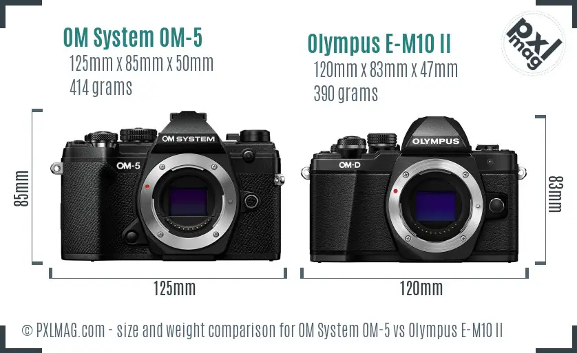 OM System OM-5 vs Olympus E-M10 II size comparison OM System OM-5 vs Olympus E-M10 II size comparison