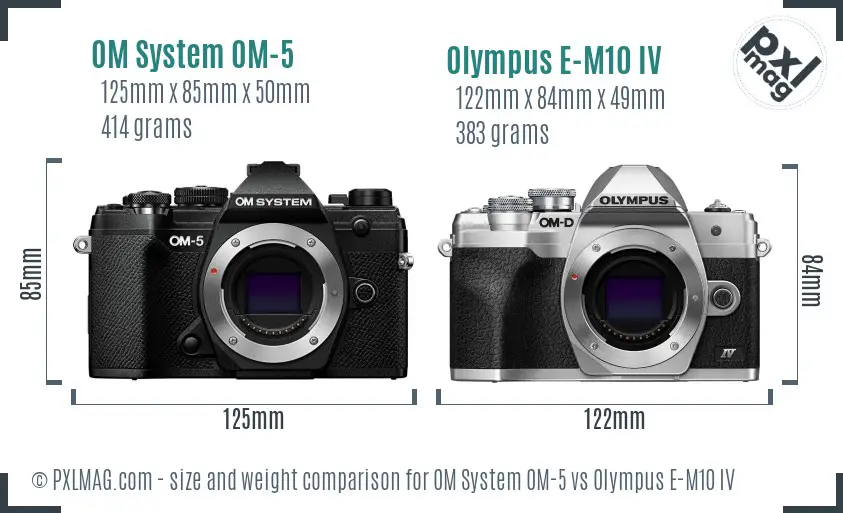 OM System OM-5 vs Olympus E-M10 IV size comparison