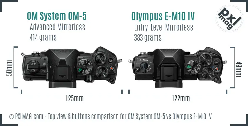 OM System OM-5 vs Olympus E-M10 IV top view buttons comparison
