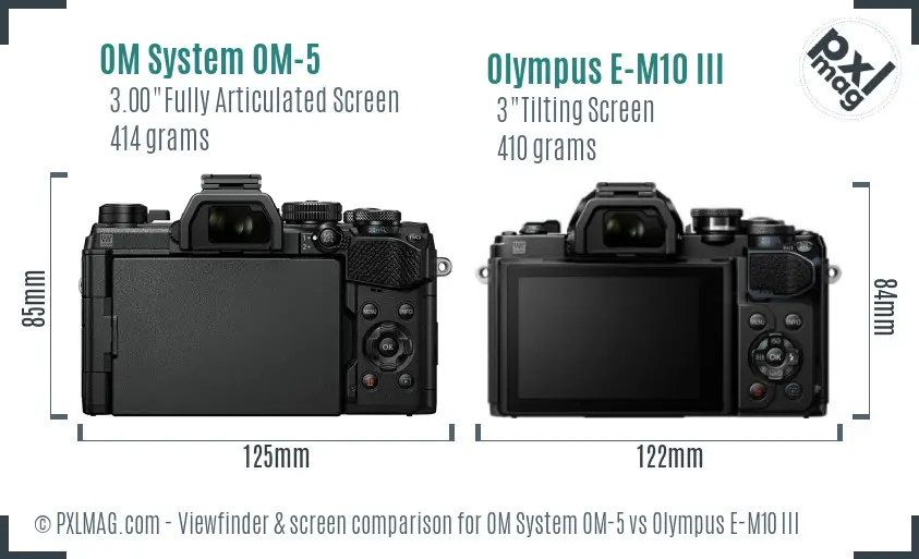 OM System OM-5 vs Olympus E-M10 III Screen and Viewfinder comparison