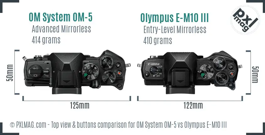 OM System OM-5 vs Olympus E-M10 III top view buttons comparison