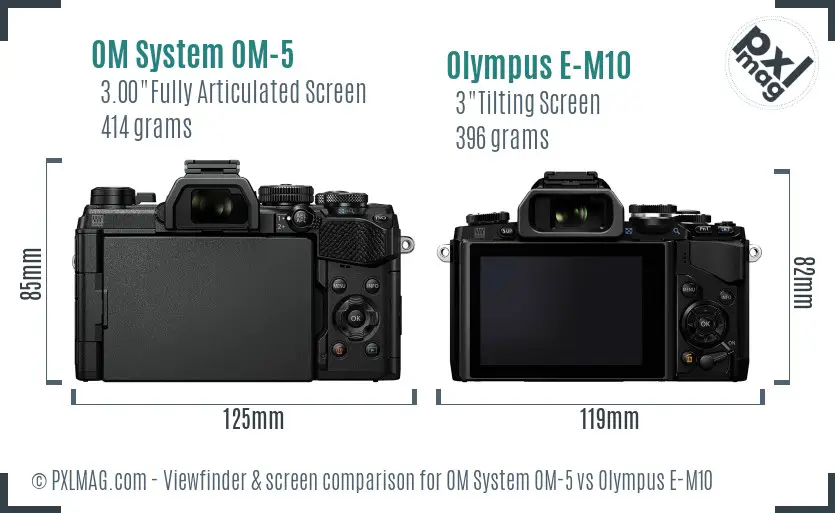 OM System OM-5 vs Olympus E-M10 Screen and Viewfinder comparison OM System OM-5 vs Olympus E-M10 Screen and Viewfinder comparison
