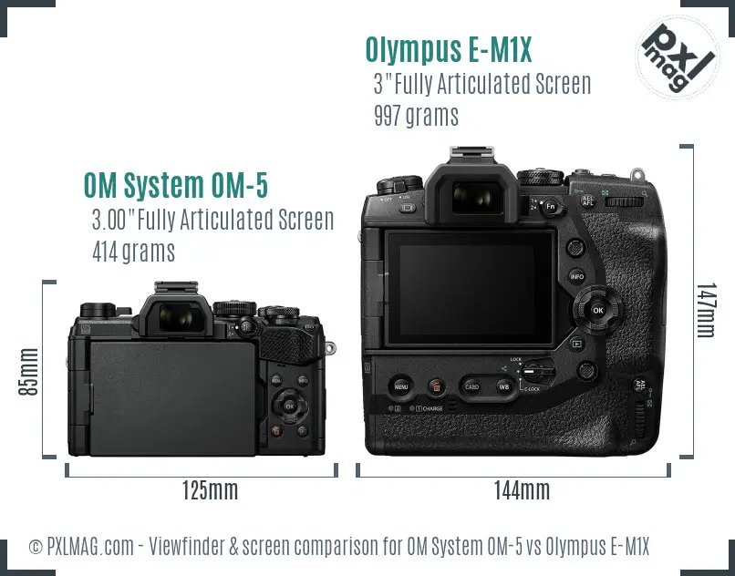 OM System OM-5 vs Olympus E-M1X Screen and Viewfinder comparison