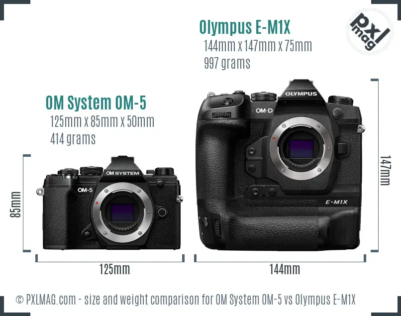 OM System OM-5 vs Olympus E-M1X size comparison